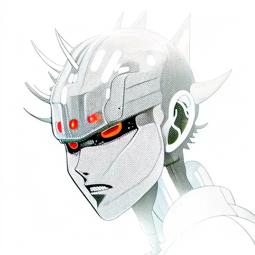 A futuristic anime character with cybernetic enhancements inspired by Kakuzu, set against a backdrop of a full moon tattoo design idea