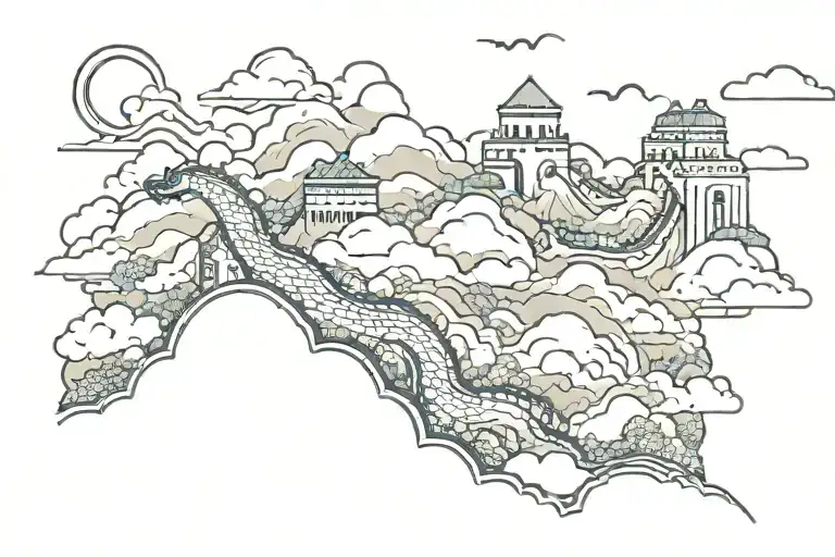 great wall bicycle dragon clouds forming the shape mountains love kindness exploration creativity tattoo design idea