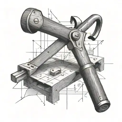 A minimalist tattoo of a saw and hammer crossed over a blueprint, reflecting your passion for woodworking and home projects as a structural engineer tattoo design idea