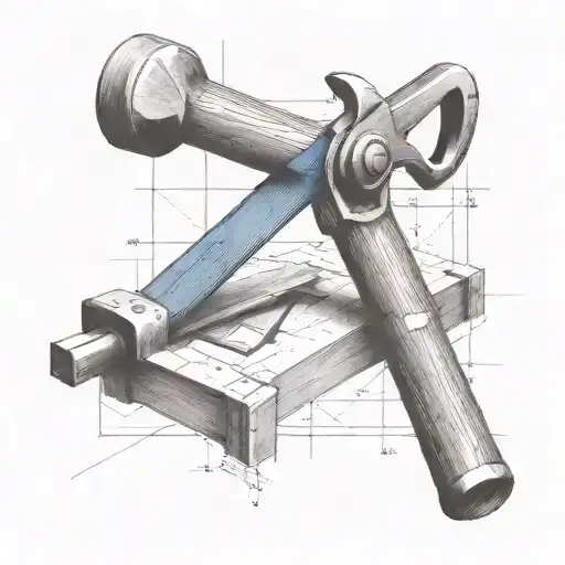 A minimalist tattoo of a saw and hammer crossed over a blueprint, reflecting your passion for woodworking and home projects as a structural engineer tattoo design idea