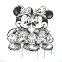 mickey mouse and minnie masked tattoo design idea