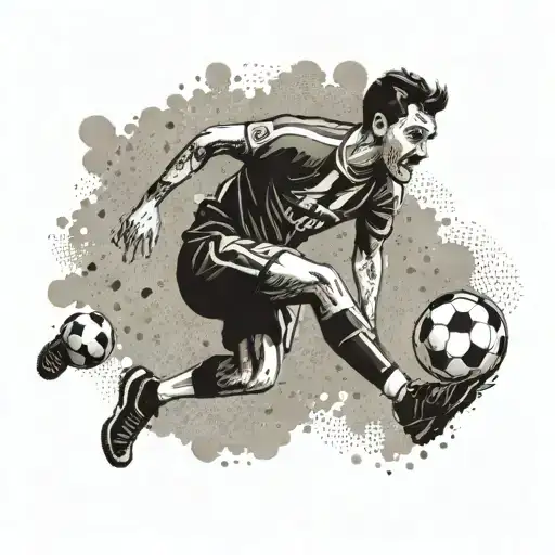 Depict a football player celebrating a goal with the Espanyol de Barcelona colors as a backdrop tattoo design idea