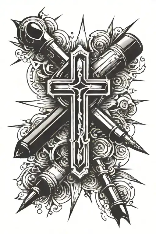 bullets around cross surrounded tattoo design idea