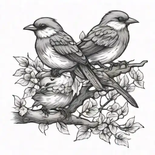 3 birds on a tree branch tattoo design idea