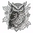 owl holding maple leaf intertwined tattoo design idea