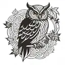 owl holding maple leaf intertwined tattoo design idea