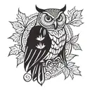 owl holding maple leaf intertwined tattoo design idea