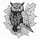 owl holding maple leaf intertwined tattoo design idea
