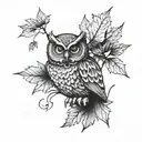 owl holding maple leaf intertwined tattoo design idea