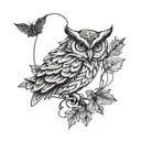 owl holding maple leaf intertwined tattoo design idea