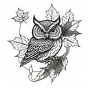 owl holding maple leaf intertwined tattoo design idea