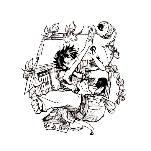 Le Tatouage Est Situé Sur Le Haut De Ton Bras Droit. Au Centre, Tu As Une Illustration Artistique De Monkey D. Luffy Uti tattoo design idea