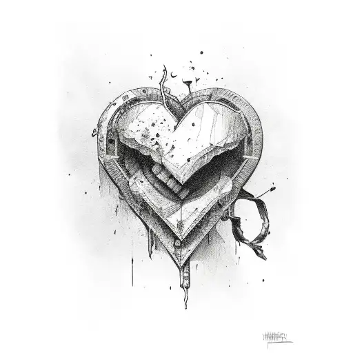 Broken heart that is leaking blood tattoo design idea