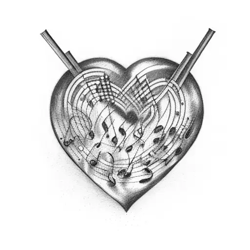 A heart made with music notes tattoo design idea