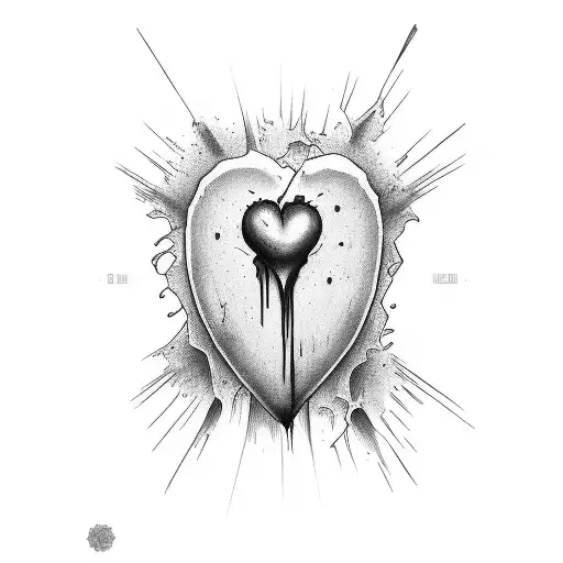 Broken heart that is leaking blood tattoo design idea