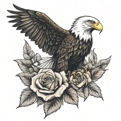 Bald Eagle with Rose  tattoo design idea