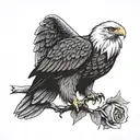 A Bald Eagle looking right on top of a rose.  tattoo design idea