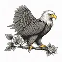 A Bald Eagle looking right on top of a rose.  tattoo design idea