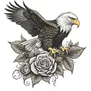 Bald Eagle with Rose  tattoo design idea