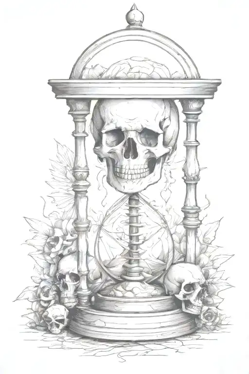 sand hourglass surrounded by skull  tattoo design idea