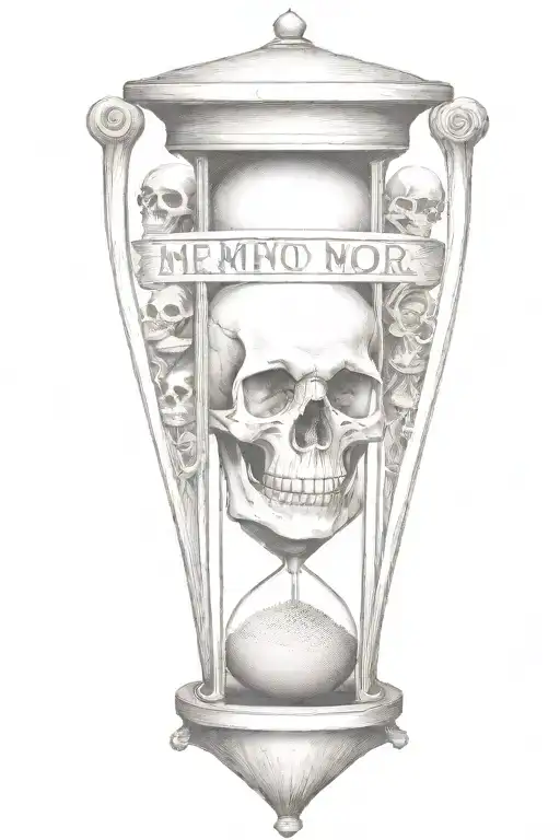 Quote "memento Mori" sand hourglass and skull tattoo design idea