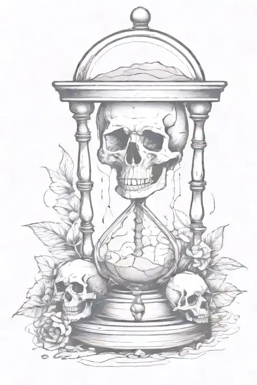 sand hourglass surrounded by skull  tattoo design idea