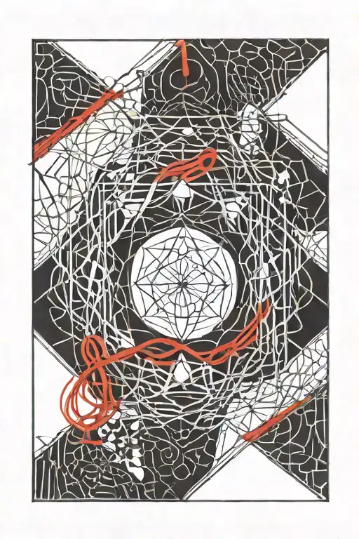 the red string of fate woven through geometric patterns and love tattoo design idea