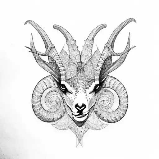 ibex and a fish geometric tattoo design idea