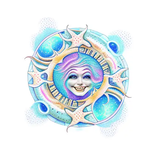 sun moon sea stars tattoo design idea