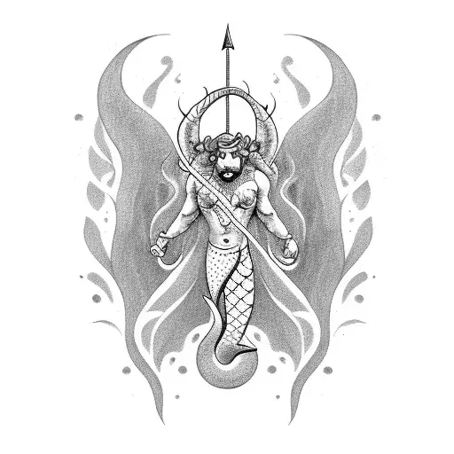 merman genie tattoo design idea