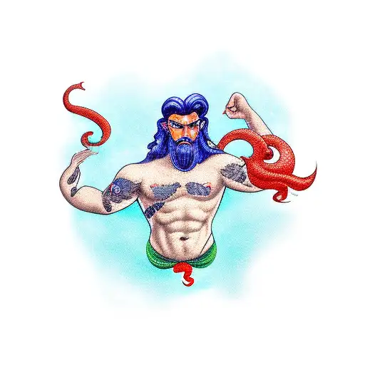 merman genie tattoo design idea