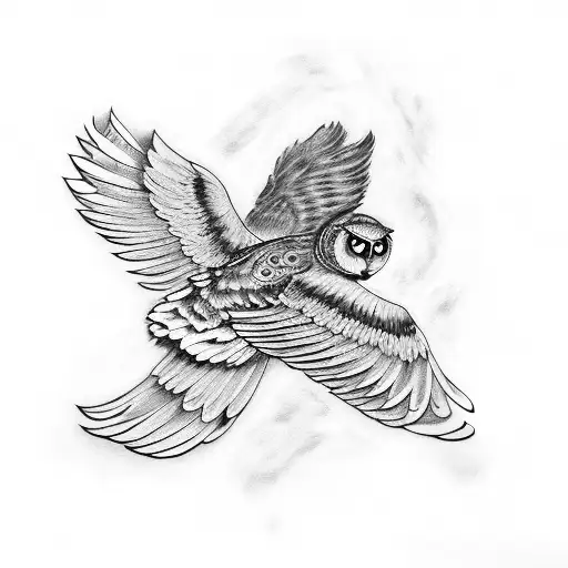 6 wings with 100 eyes owl tattoo design idea