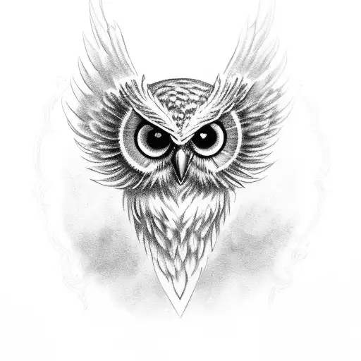 owl eye angel wings tattoo design idea