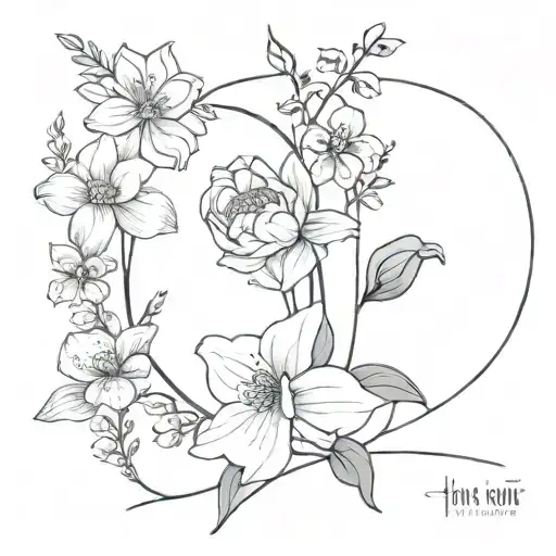boquet of flowers from the birth month flowers (january, march, march, may, june, june)  tattoo design idea