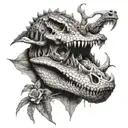 alligator and skull surrounded tattoo design idea