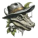 alligator and skull surrounded tattoo design idea