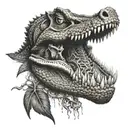 alligator and skull surrounded tattoo design idea