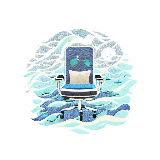 A moonlit ocean scene with a psychologist's chair floating on a wave tattoo design idea