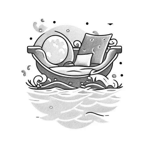 A moonlit ocean scene with a psychologist's chair floating on a wave tattoo design idea