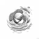 A moonlit ocean scene with a psychologist's chair floating on a wave tattoo design idea