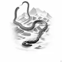 A smoke-filled desert landscape with a snake weaving through ancient Viking symbols tattoo design idea