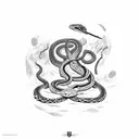 A smoke-filled desert landscape with a snake weaving through ancient Viking symbols tattoo design idea