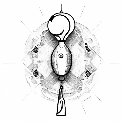 A chef's knife morphing into a bowling pin, with intricate dotwork details tattoo design idea