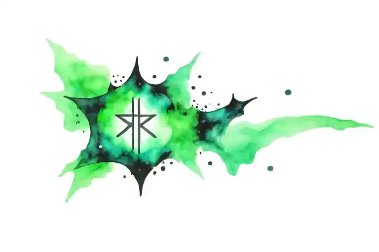 korean sentence in black with green watercolor galaxy star splashes tattoo design idea