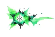 korean sentence in black with green watercolor galaxy star splashes tattoo design idea