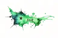 korean sentence in black with green watercolor galaxy star splashes tattoo design idea