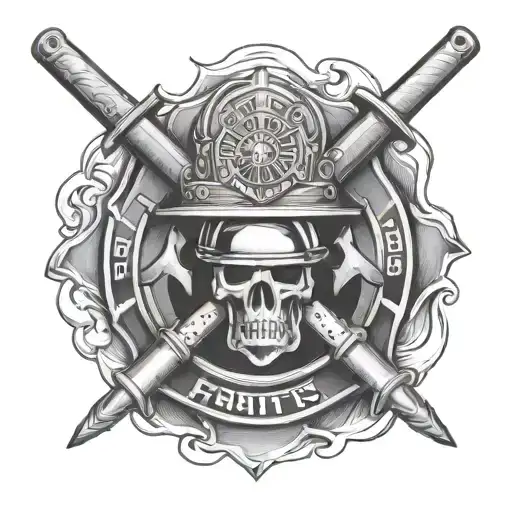 Incorporate a firefighter helmet and axe into a Marine Corps emblem tattoo design idea