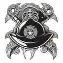 Incorporate a firefighter helmet and axe into a Marine Corps emblem tattoo design idea