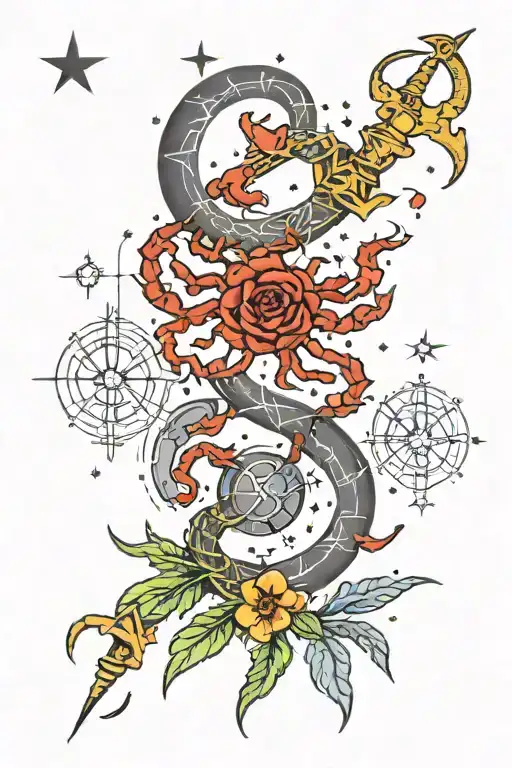 Scorpio, cancer, Capricorn, Sagittarius constellation intertwined tattoo design idea