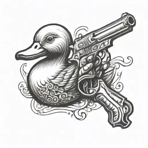rubber duck holding a deagle  tattoo design idea